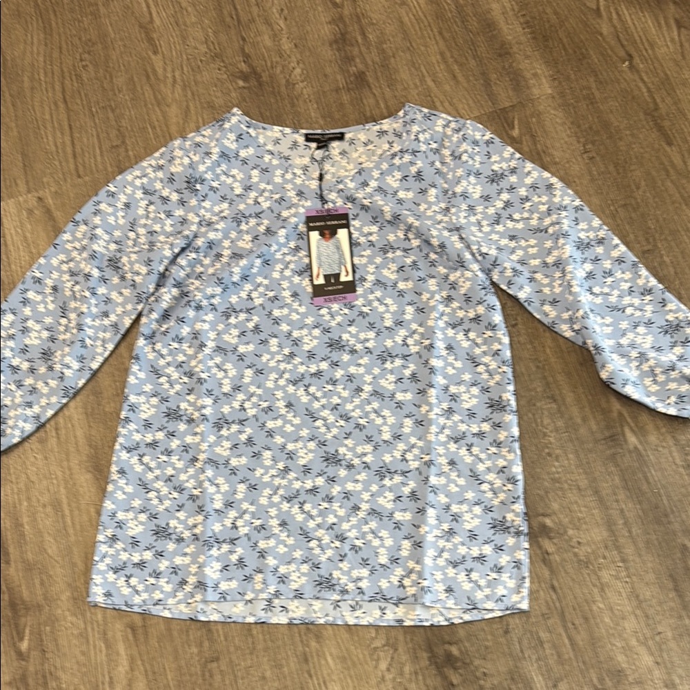 Mario Serrani Blue Blouse with Long Sleeves and Floral Print
